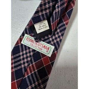 Flying Scotsman Necktie 100% Cotton Made In USA Red White Blue Check Plaid
